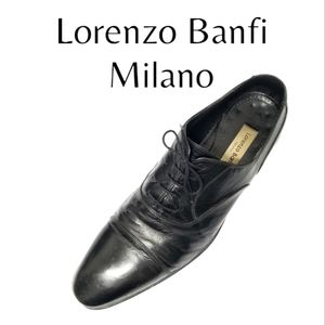 Lorenzo Banfi Milano Black Leather Derby Dress Shoe Made in Italy Sz 11